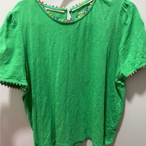 Boden Green Pom Pom Trim Tee